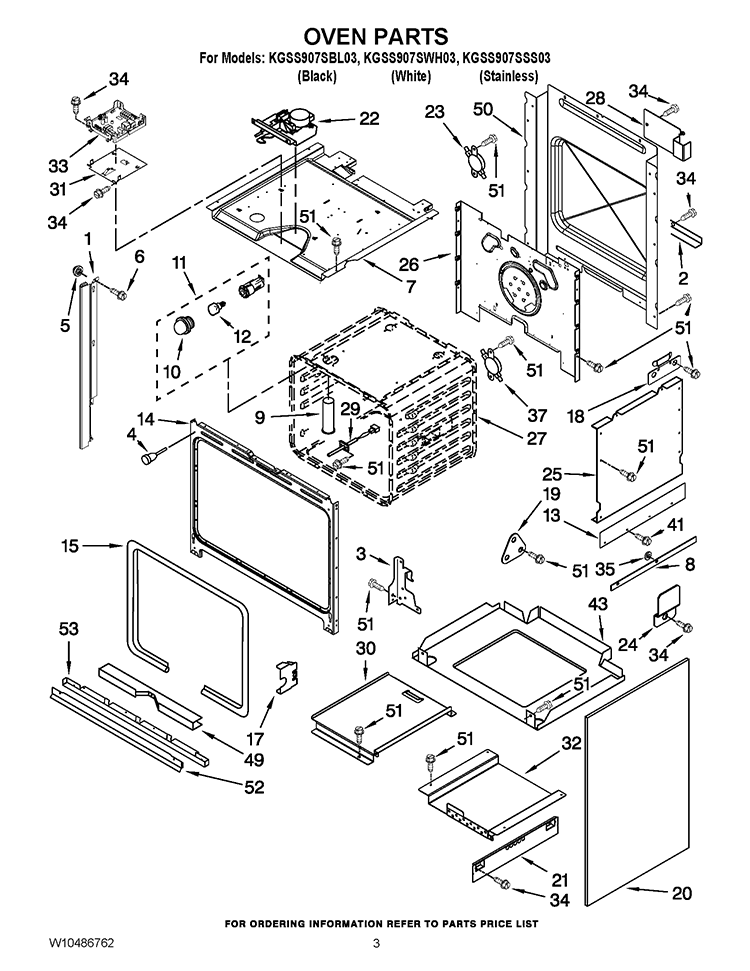 OVEN PARTS Diagram and Parts List for KGSS907SBL03  KitchenAid Range