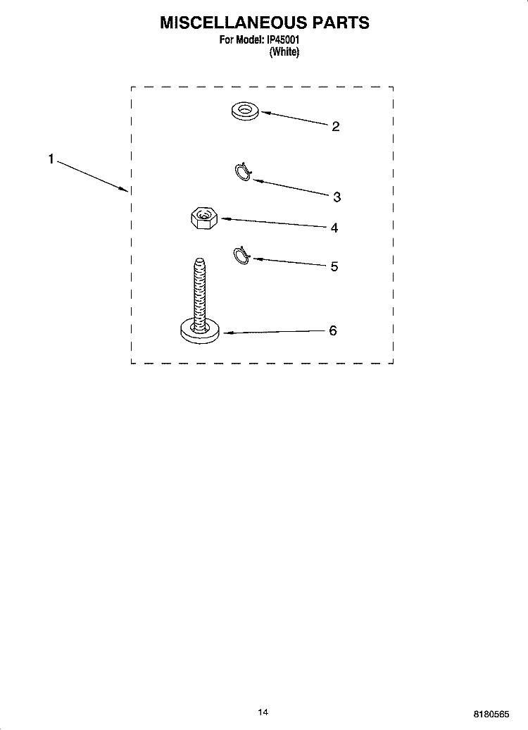 MISCELLANEOUS  PARTS, OPTIONAL PARTS (NOT INCLUDED) Diagram and Parts List for IP45001  Inglis Washer