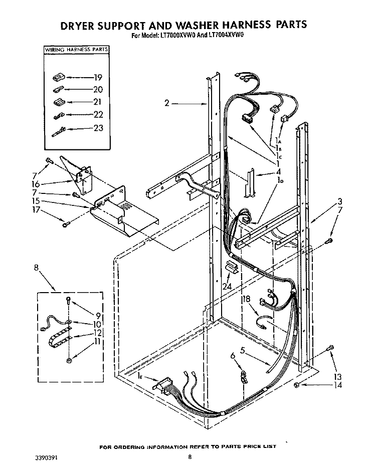 DRYER SUPPORT AND WASHER HARNESS Diagram and Parts List for LT7000XVW0  Whirlpool Washer Dryer Combo