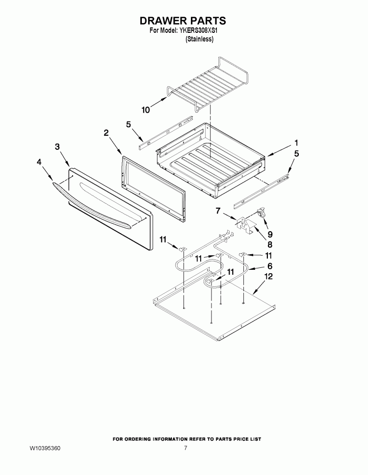 DRAWER PARTS Diagram and Parts List for YKERS308XS1  KitchenAid Range