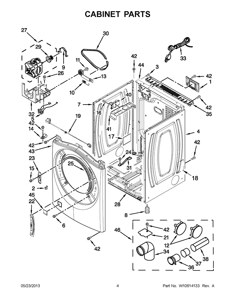 CABINET PARTS Diagram and Parts List for WGD88HEAC1  Whirlpool Dryer
