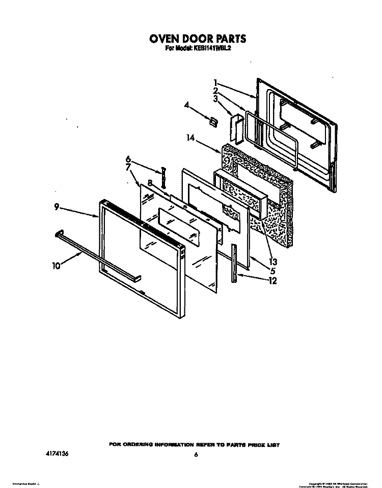 OVEN DOOR Diagram and Parts List for KEBI141WBL2  KitchenAid Wall Oven