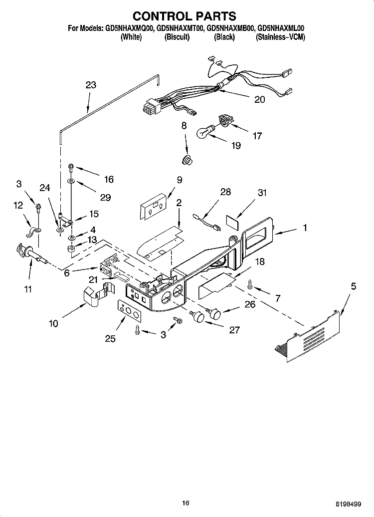 CONTROL PARTS Diagram and Parts List for GD5NHAXMQ00  Whirlpool Refrigerator