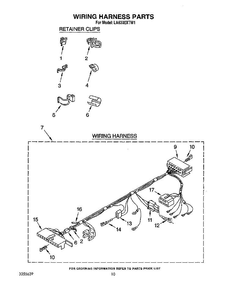 WIRING HARNESS Diagram and Parts List for LA6300XTF1  Whirlpool Washer
