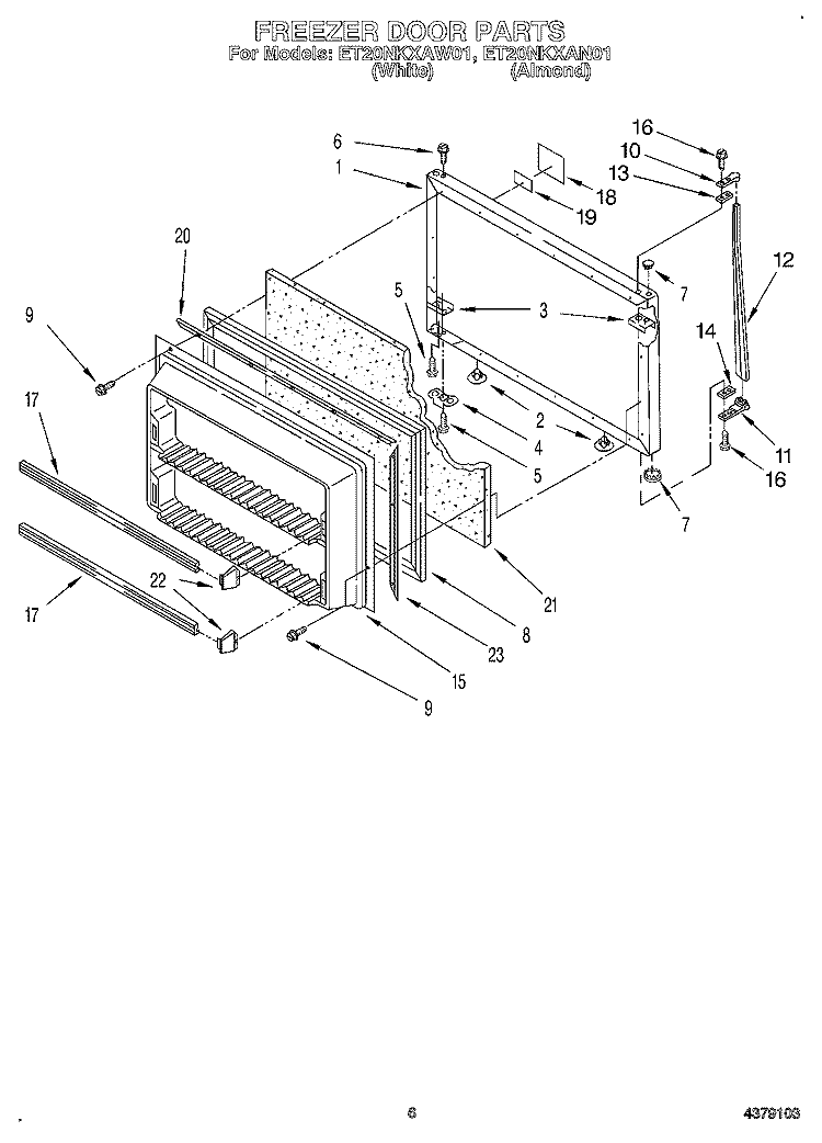 FREEZER DOOR Diagram and Parts List for ET20NKXAW01  Whirlpool Refrigerator
