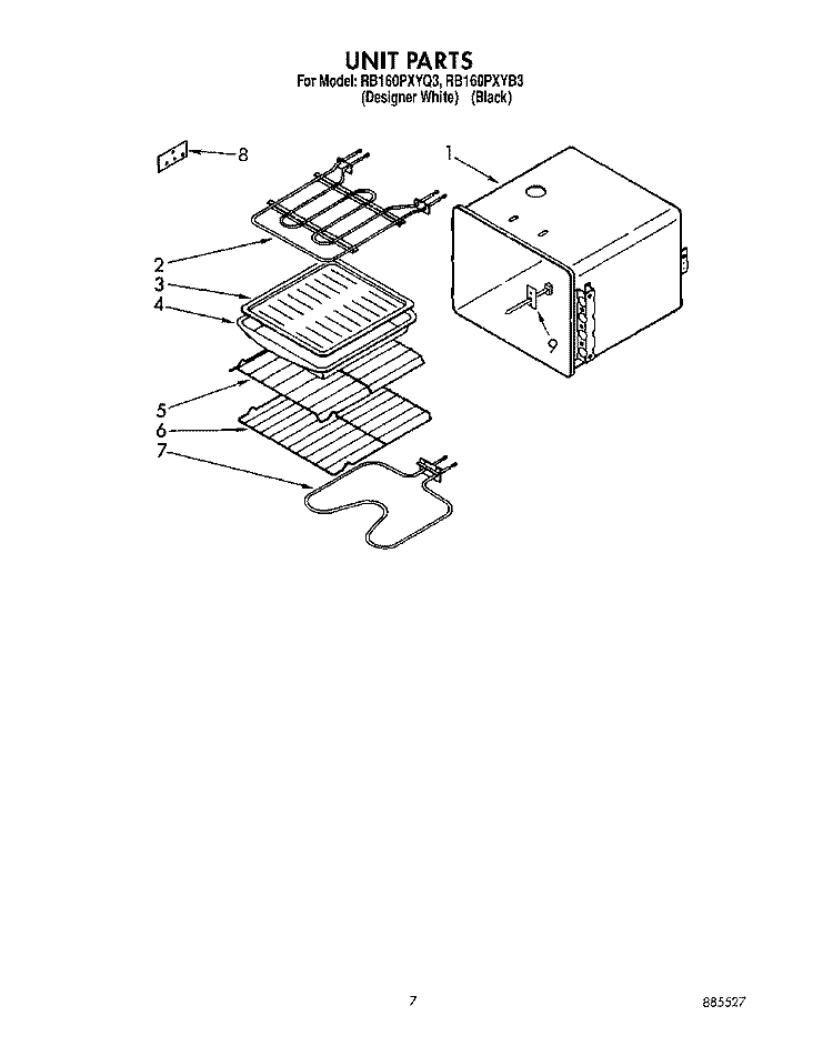 UNIT Diagram and Parts List for RB160PXYQ3  Whirlpool Range