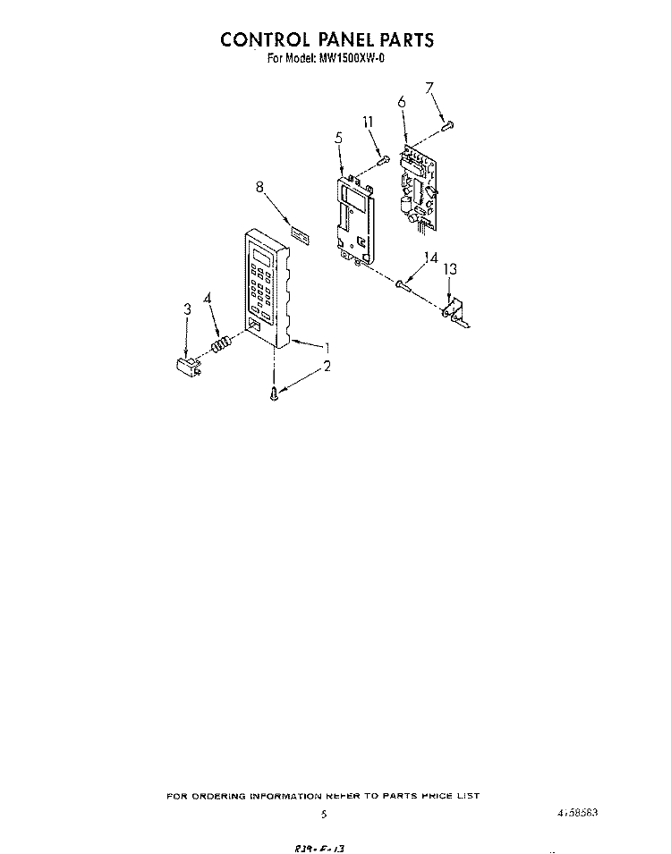 CONTROL PANEL Diagram and Parts List for MW1500XW0  Whirlpool Wall Oven