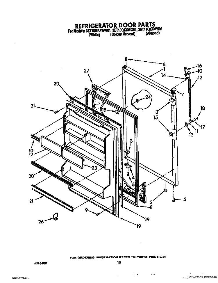 REFRIGERATOR DOOR, NOT ILLUSTRATED Diagram and Parts List for 3ET18GKXWW01  Whirlpool Refrigerator