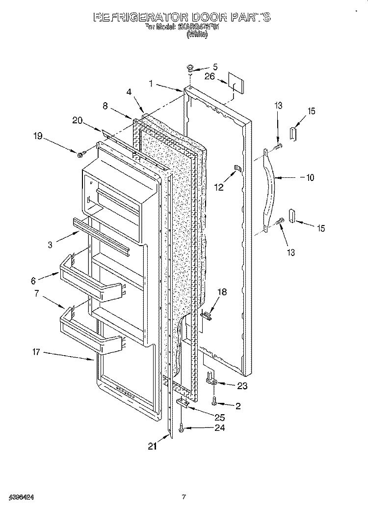 REFRIGERATOR DOOR Diagram and Parts List for 3XARG478F01  Whirlpool Refrigerator