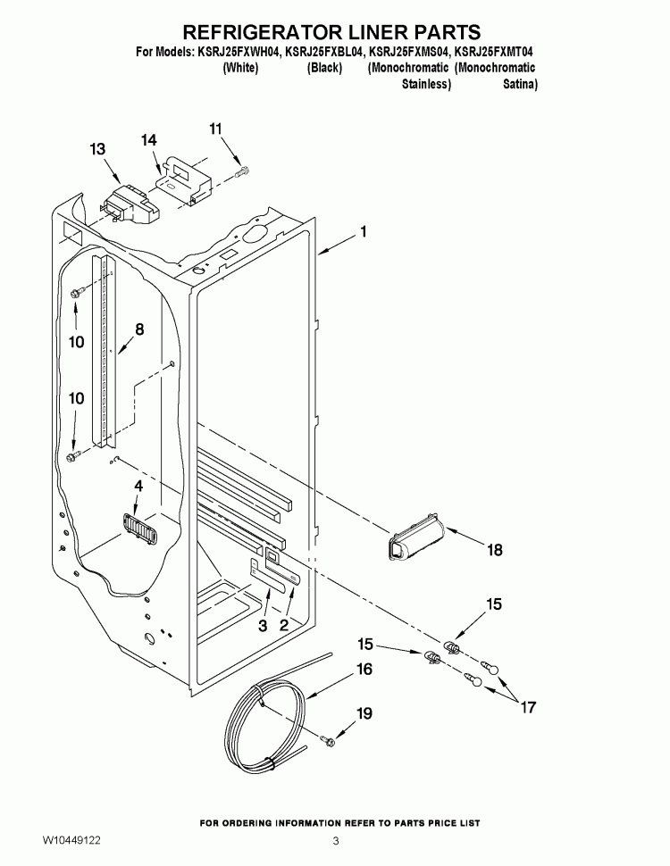 REFRIGERATOR LINER PARTS Diagram and Parts List for KSRJ25FXBL04  KitchenAid Refrigerator