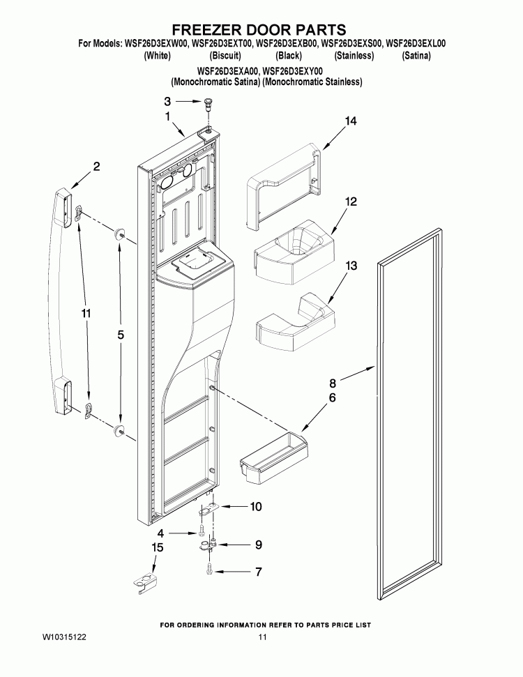 FREEZER DOOR PARTS Diagram and Parts List for WSF26D3EXS00  Whirlpool Refrigerator