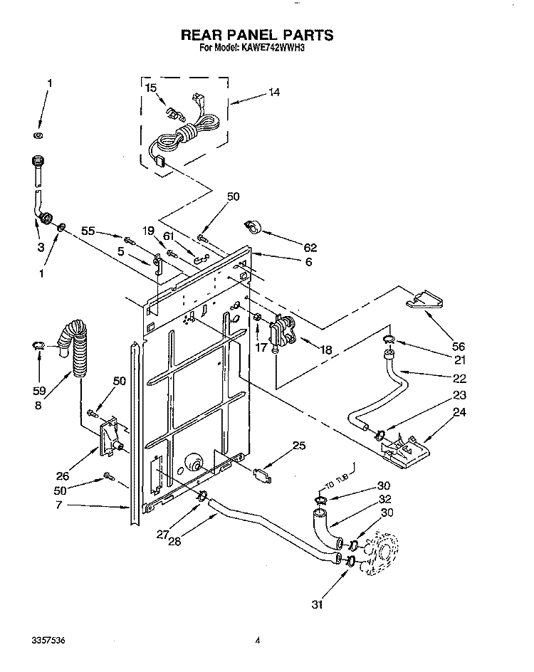 REAR PANEL Diagram and Parts List for KAWE742WAL3  KitchenAid Washer