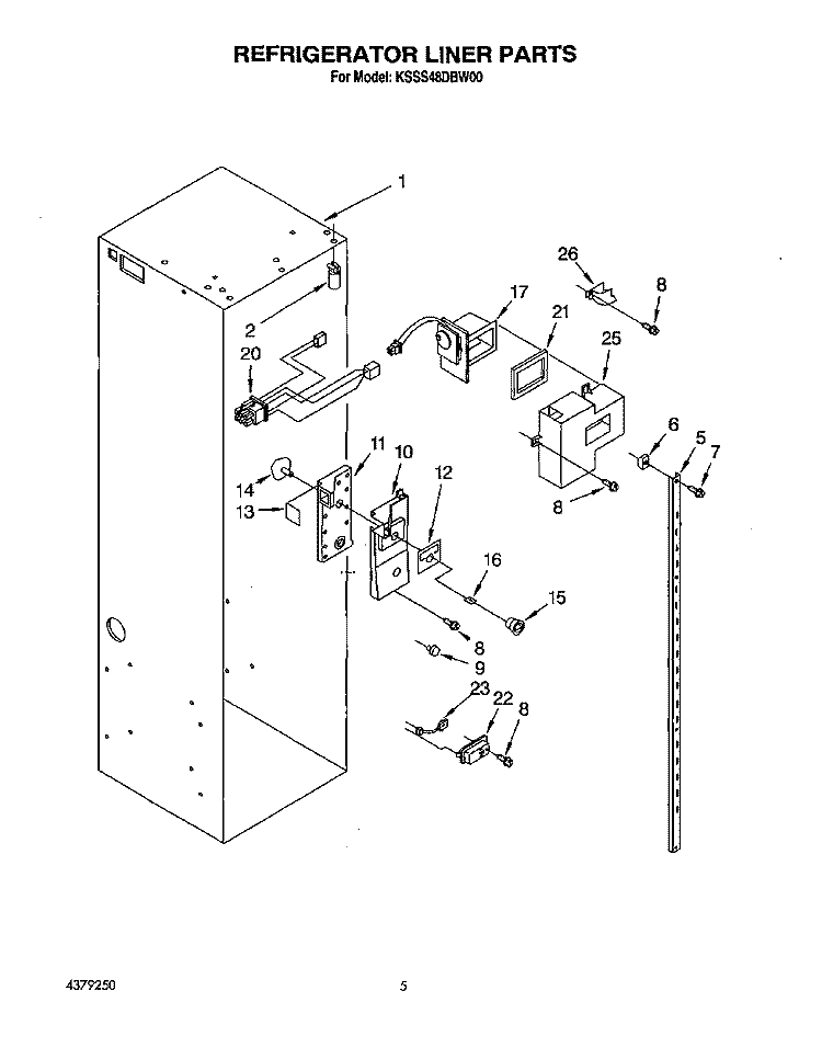 REFRIGERATOR LINER Diagram and Parts List for KSSS48DBW00  KitchenAid Refrigerator