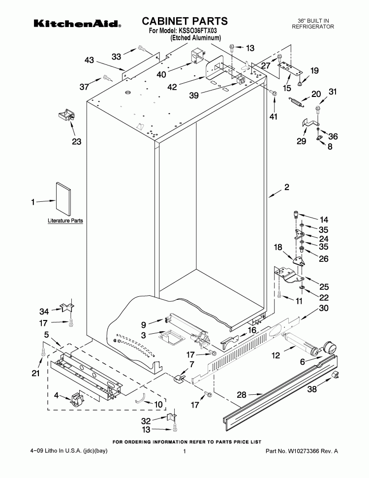 CABINET PARTS Diagram and Parts List for KSSO36FTX03  KitchenAid Refrigerator