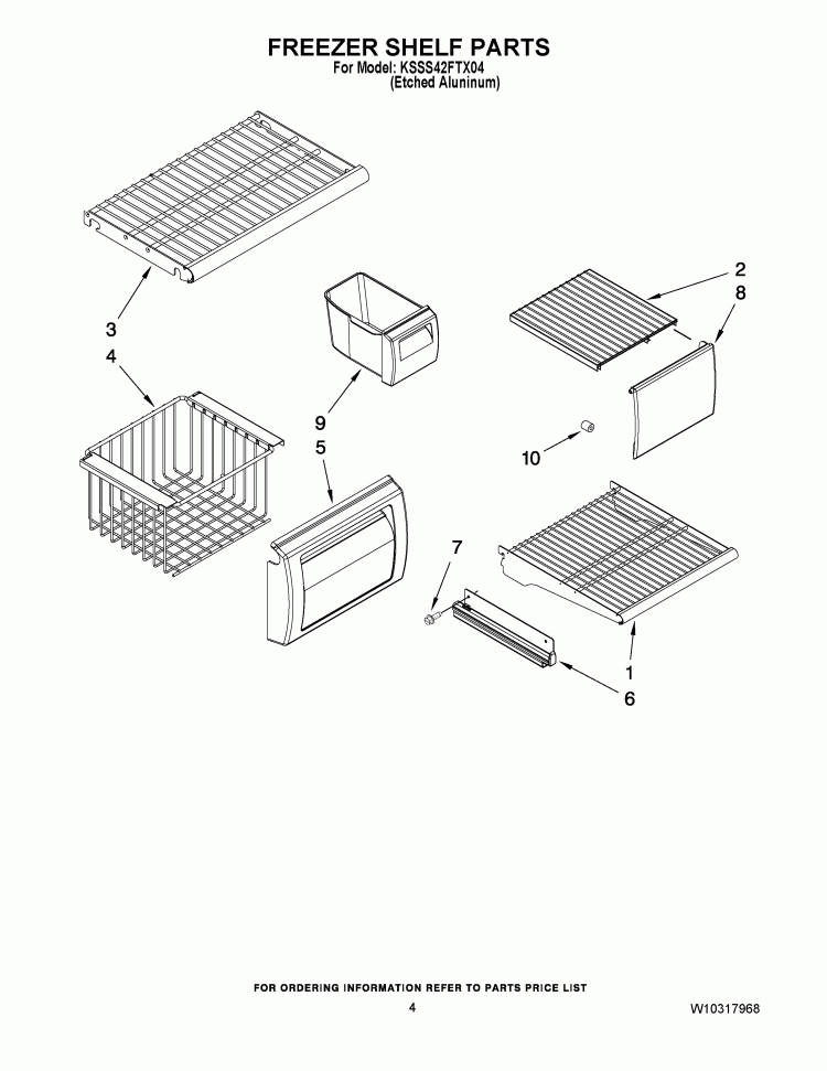 FREEZER SHELF PARTS Diagram and Parts List for KSSS42FTX04  KitchenAid Refrigerator