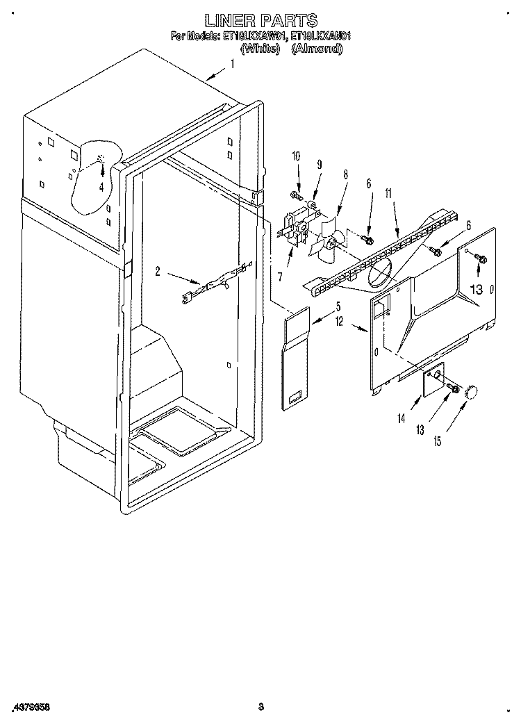 LINER Diagram and Parts List for ET18LKXAN01  Whirlpool Refrigerator