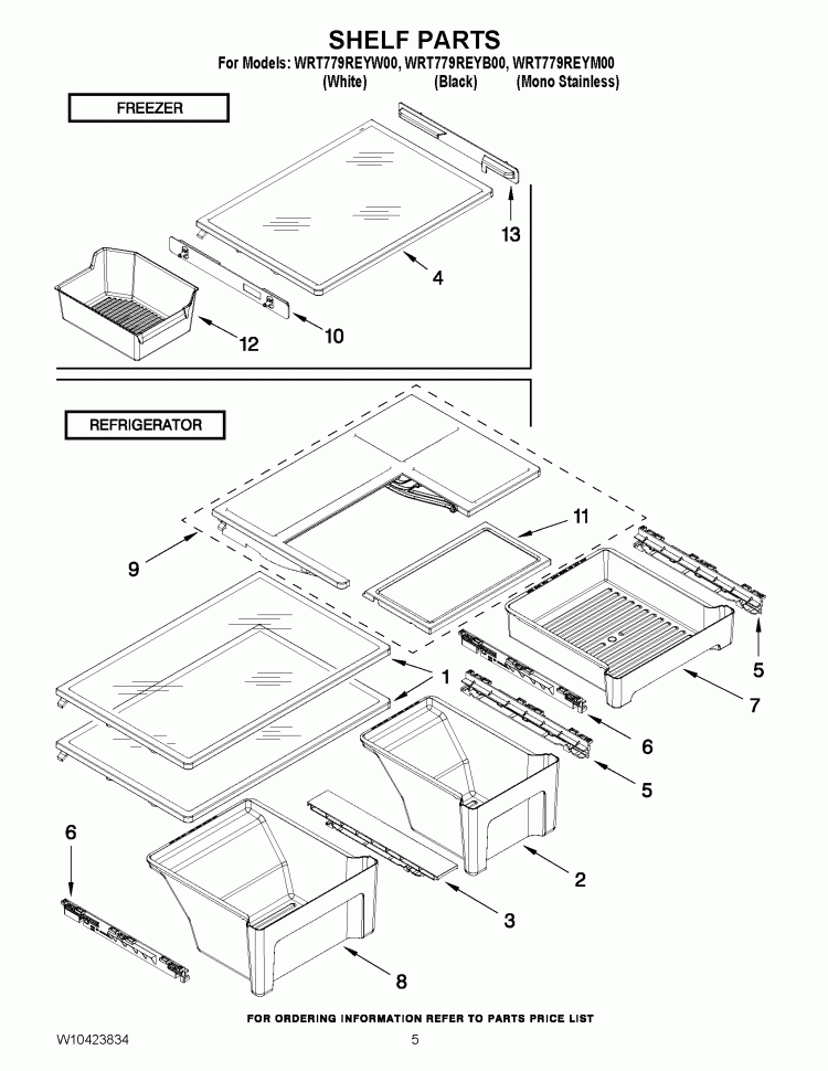 SHELF PARTS Diagram and Parts List for WRT779REYM00  Whirlpool Refrigerator