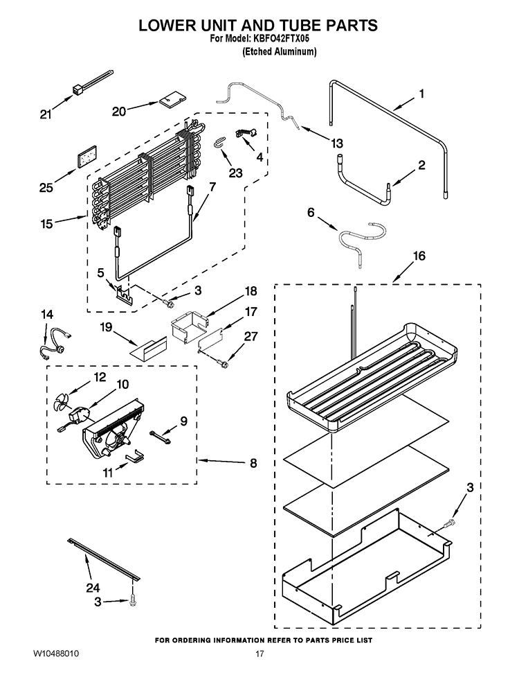 LOWER UNIT AND TUBE PARTS Diagram and Parts List for KBFO42FTX05  KitchenAid Refrigerator