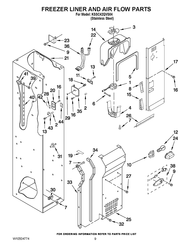 FREEZER LINER AND AIR FLOW PARTS Diagram and Parts List for KSSC42QVS04  KitchenAid Refrigerator