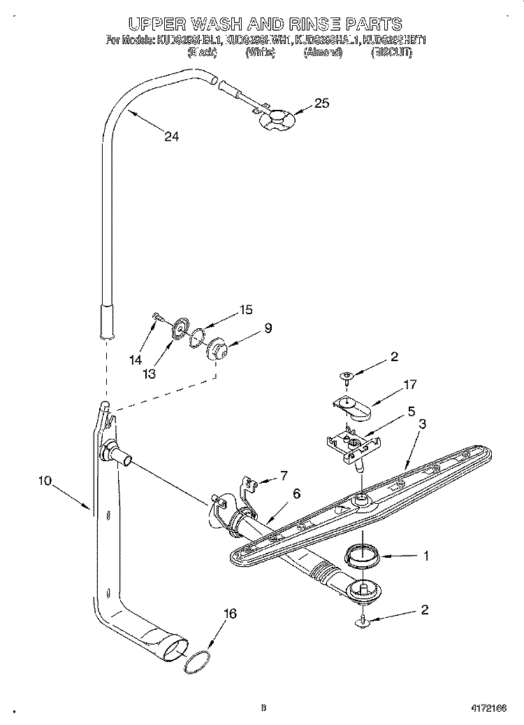 UPPER WASH AND RINSE Diagram and Parts List for KUDS25SHBT1  KitchenAid Dishwasher