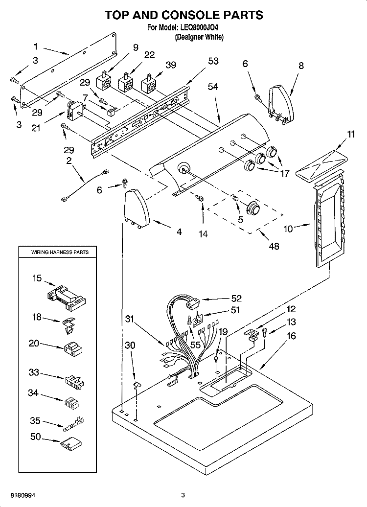 TOP AND CONSOLE PARTS Diagram and Parts List for LEQ8000JQ4  Whirlpool Dryer