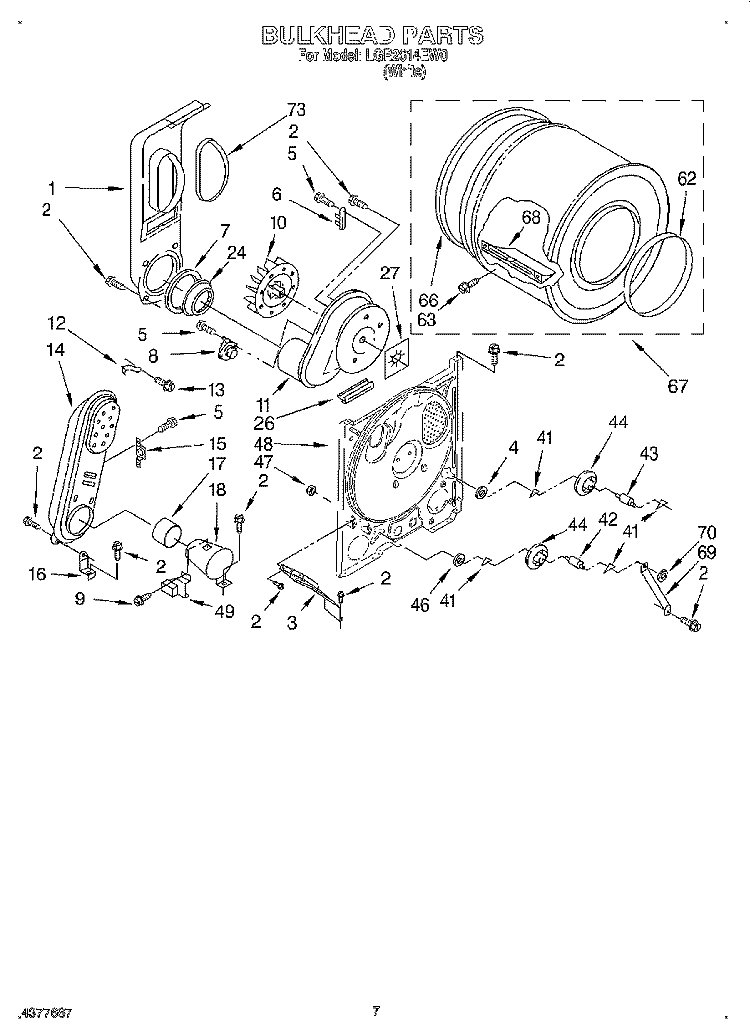 BULKHEAD Diagram and Parts List for LGR2614EW0  Whirlpool Dryer