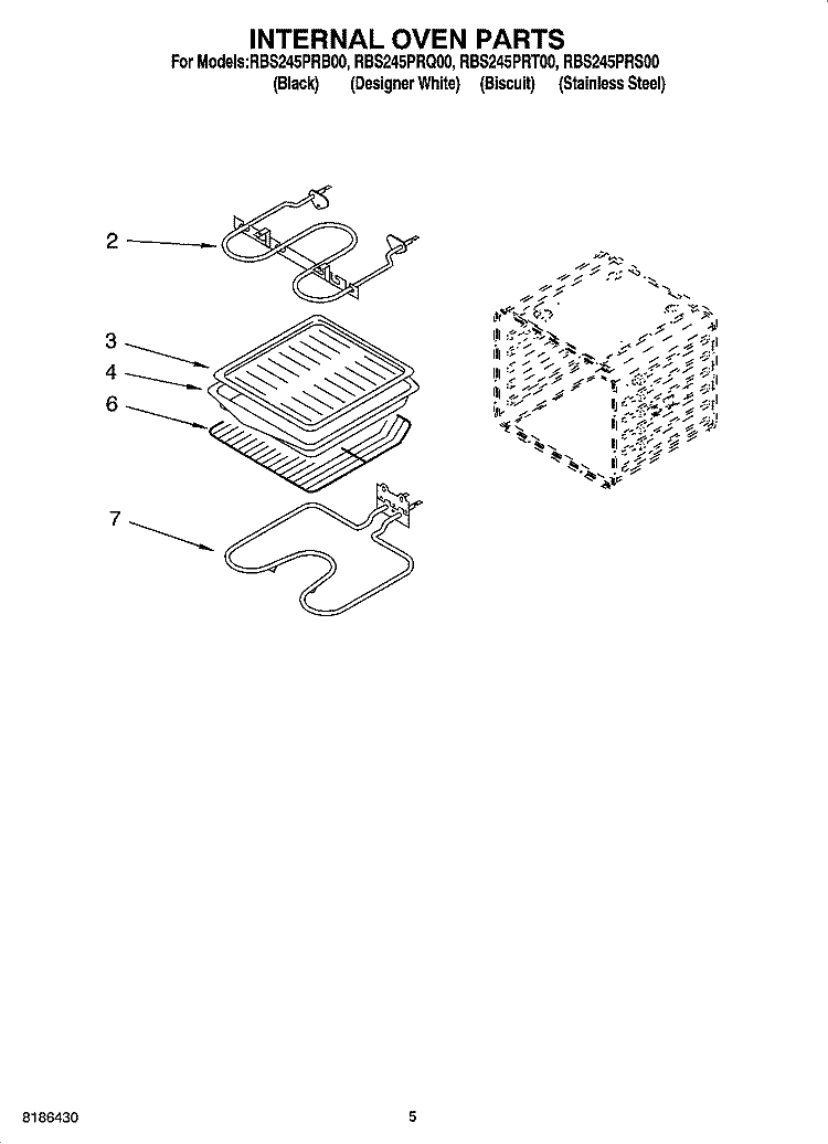 INTERNAL OVEN PARTS Diagram and Parts List for RBS245PRB00  Whirlpool Wall Oven