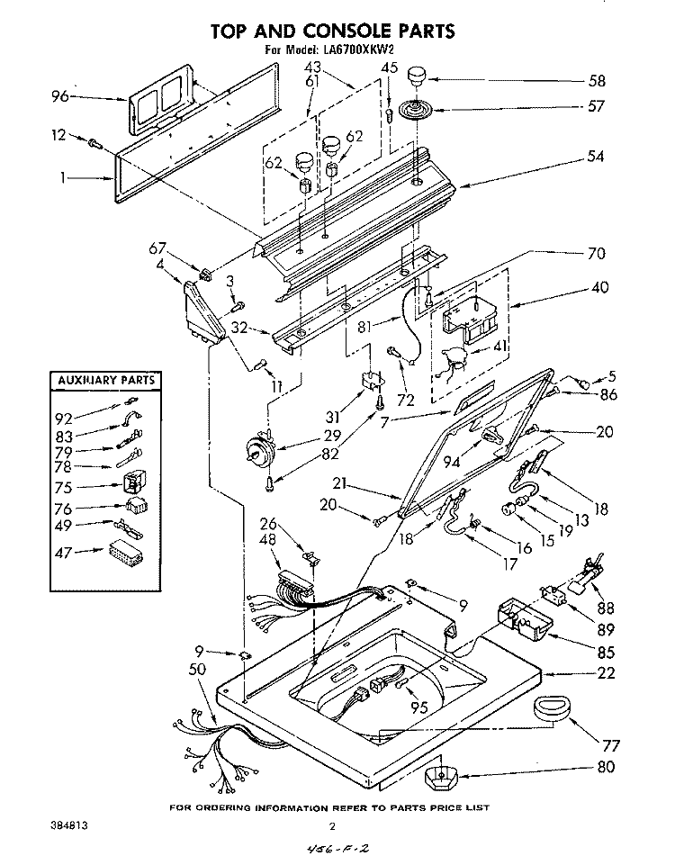 TOP AND CONSOLE Diagram and Parts List for LA6700XKW2  Whirlpool Washer