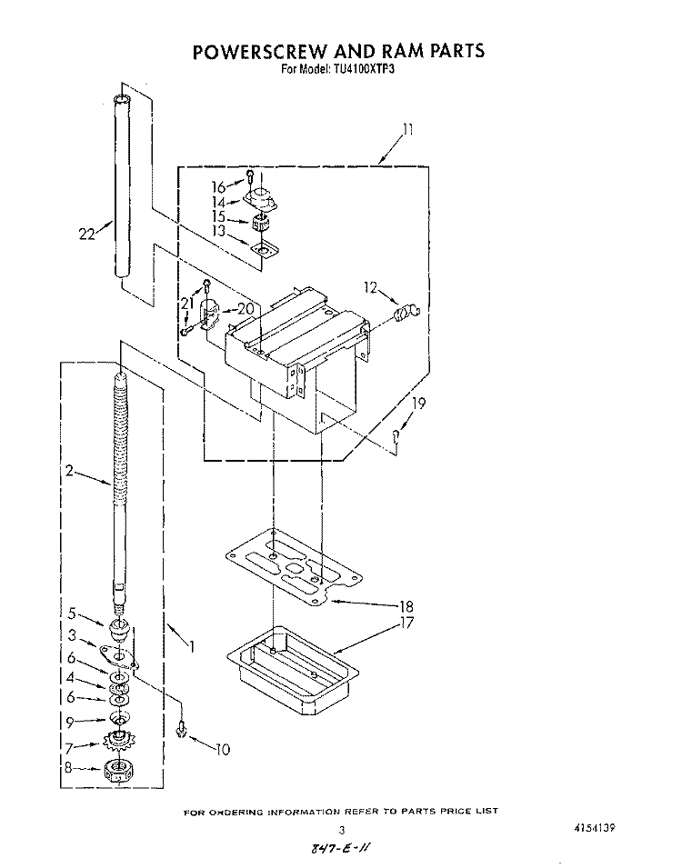 POWER SCREW AND RAM Diagram and Parts List for TU4100XTP3  Whirlpool Trash Compactor
