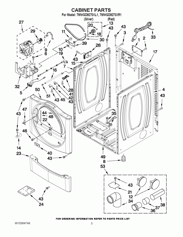 CABINET PARTS Diagram and Parts List for 7MWGD9270XL1  Whirlpool Dryer