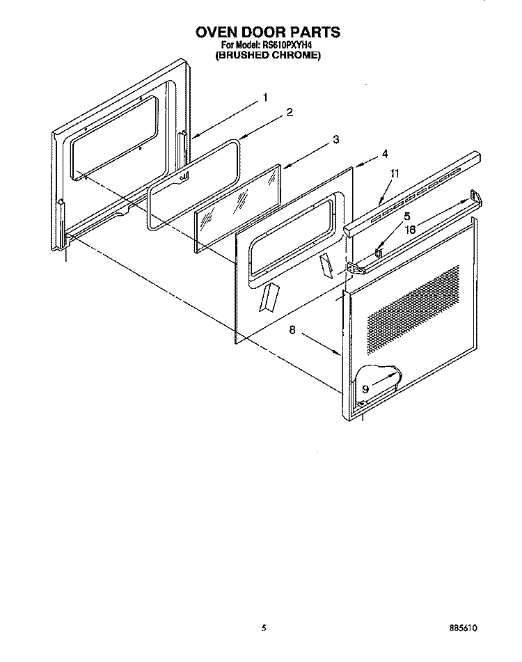 OVEN DOOR, OPTIONAL Diagram and Parts List for RS610PXYH4  Whirlpool Range
