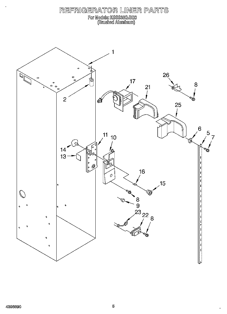 REFRIGERATOR LINER Diagram and Parts List for KSSS36QJX00  KitchenAid Refrigerator
