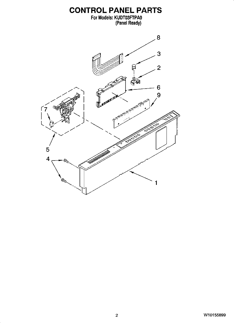 CONTROL PANEL PARTS Diagram and Parts List for KUDT03FTPA0  KitchenAid Dishwasher