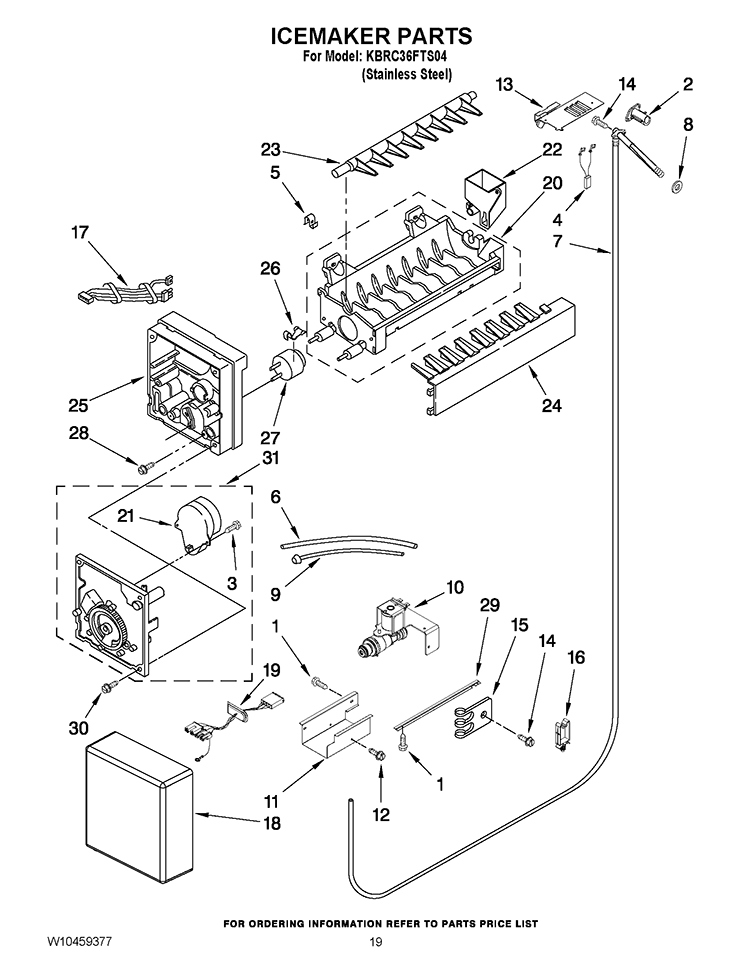 ICEMAKER PARTS Diagram and Parts List for KBRC36FTS04  KitchenAid Refrigerator
