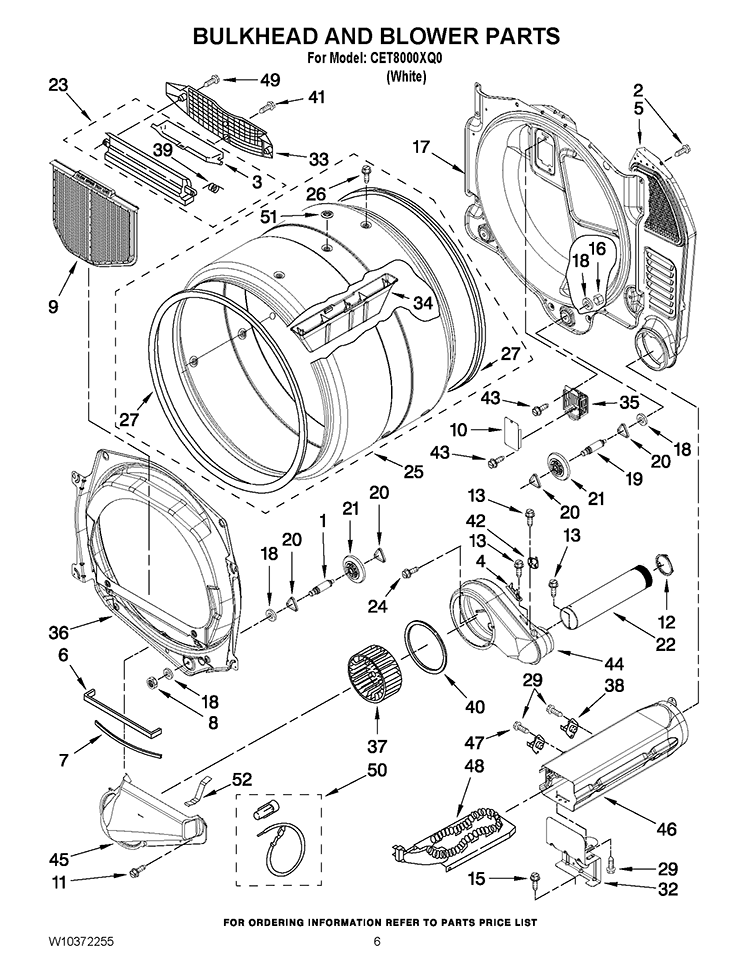 BULKHEAD AND BLOWER PARTS Diagram and Parts List for CET8000XQ0  Whirlpool Washer Dryer Combo