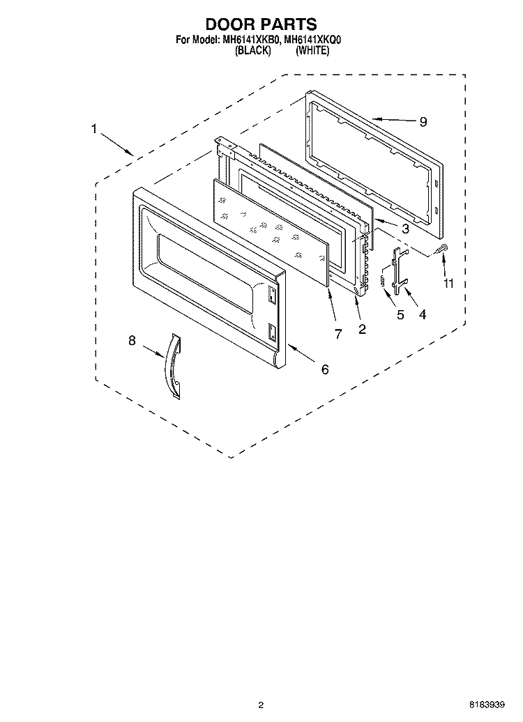 DOOR Diagram and Parts List for MH6141XKQ0  Whirlpool Microwave