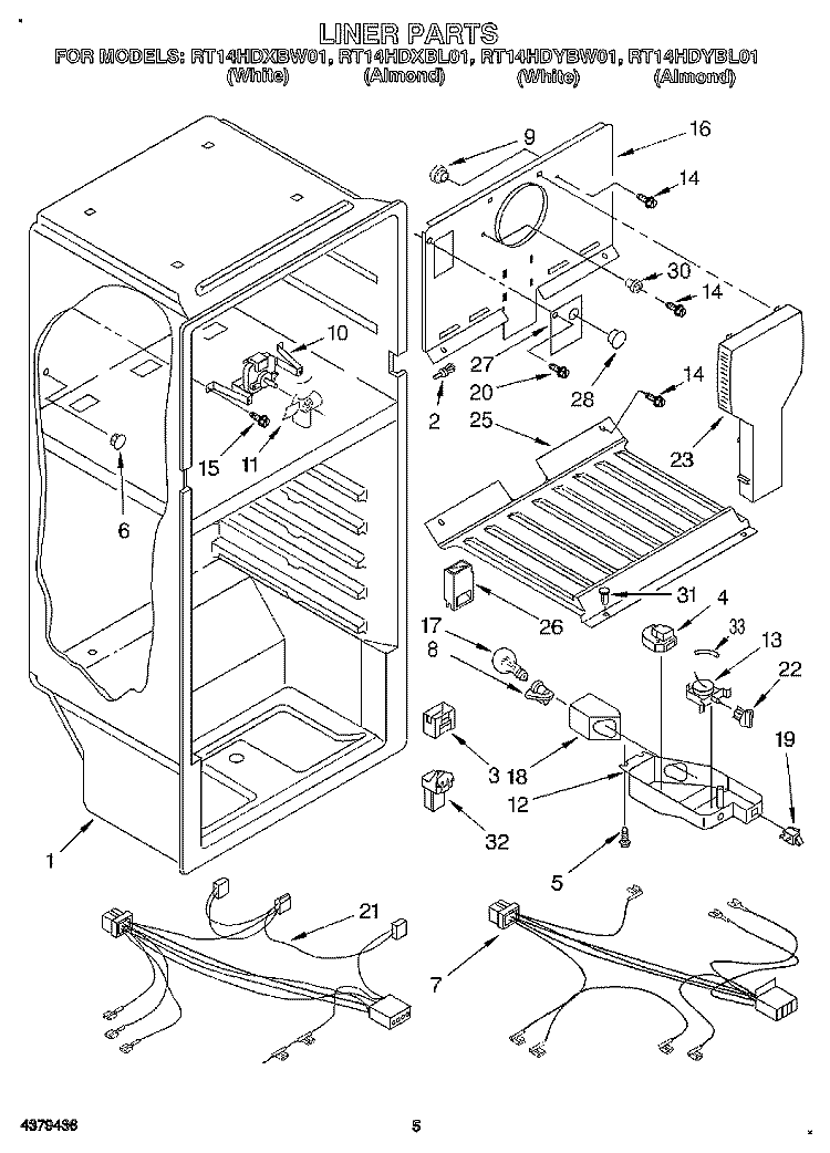 LINER, LIT/OPTIONAL Diagram and Parts List for RT14HDYBL01  Roper Refrigerator