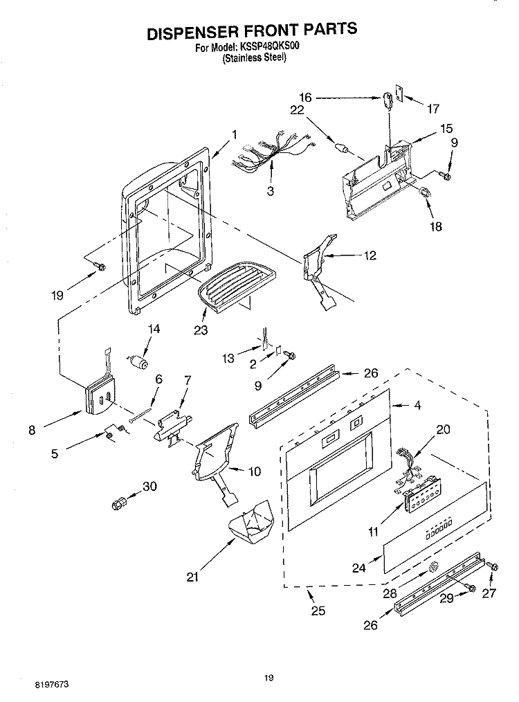 DISPENSER FRONT Diagram and Parts List for KSSP48QKS00  KitchenAid Refrigerator