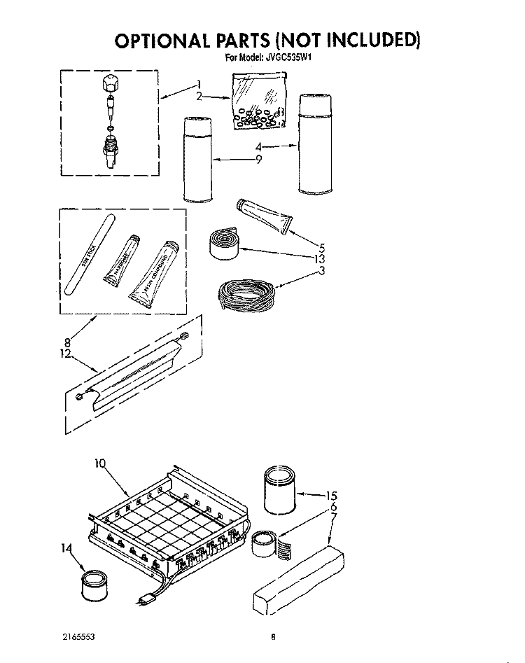 OPTIONAL Diagram and Parts List for JVGC535W1  Whirlpool Ice Maker
