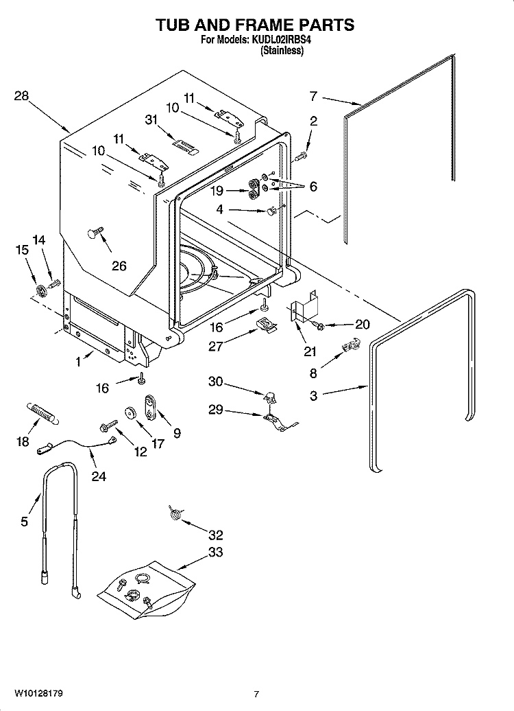 TUB AND FRAME PARTS Diagram and Parts List for KUDL02IRBS4  KitchenAid Dishwasher