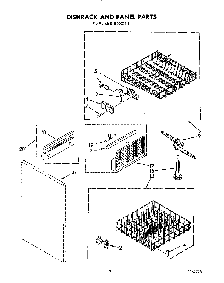 DISHRACK AND PANEL Diagram and Parts List for DU8900XT1  Whirlpool Dishwasher