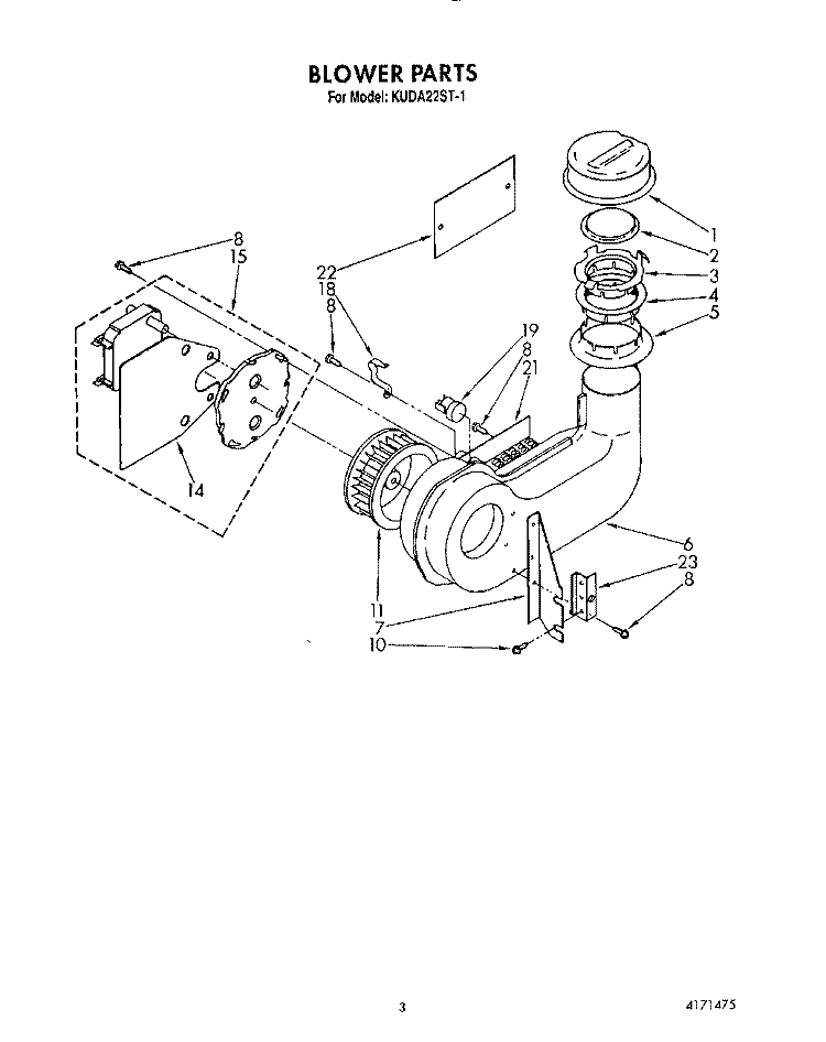BLOWER Diagram and Parts List for KUDA22ST1  KitchenAid Dishwasher