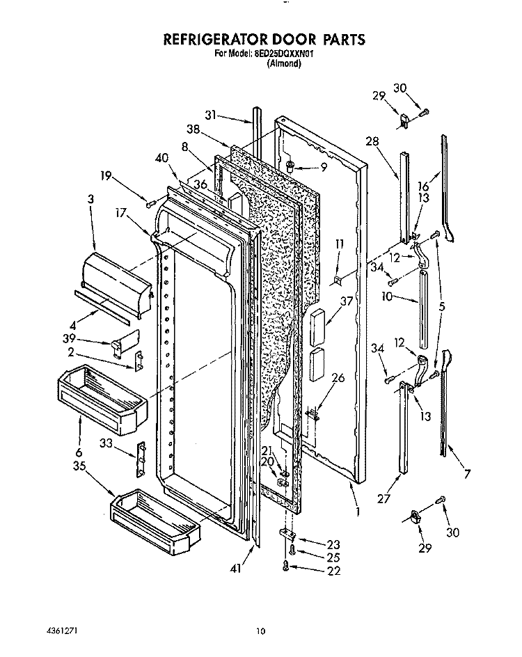 REFRIGERATOR DOOR Diagram and Parts List for 8ED25DQXXN01  Whirlpool Refrigerator