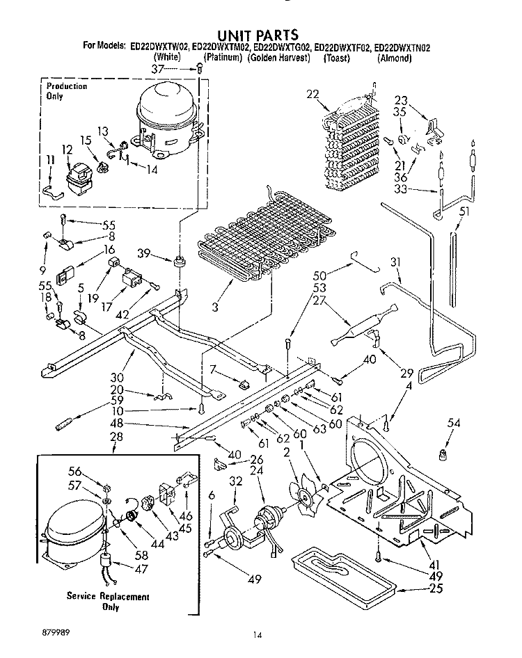 UNIT Diagram and Parts List for ED22DWXTG02  Whirlpool Refrigerator