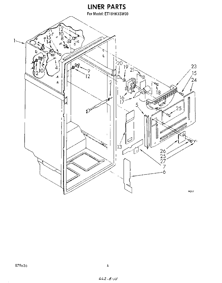 LINER Diagram and Parts List for ET18HKXSW00  Whirlpool Refrigerator