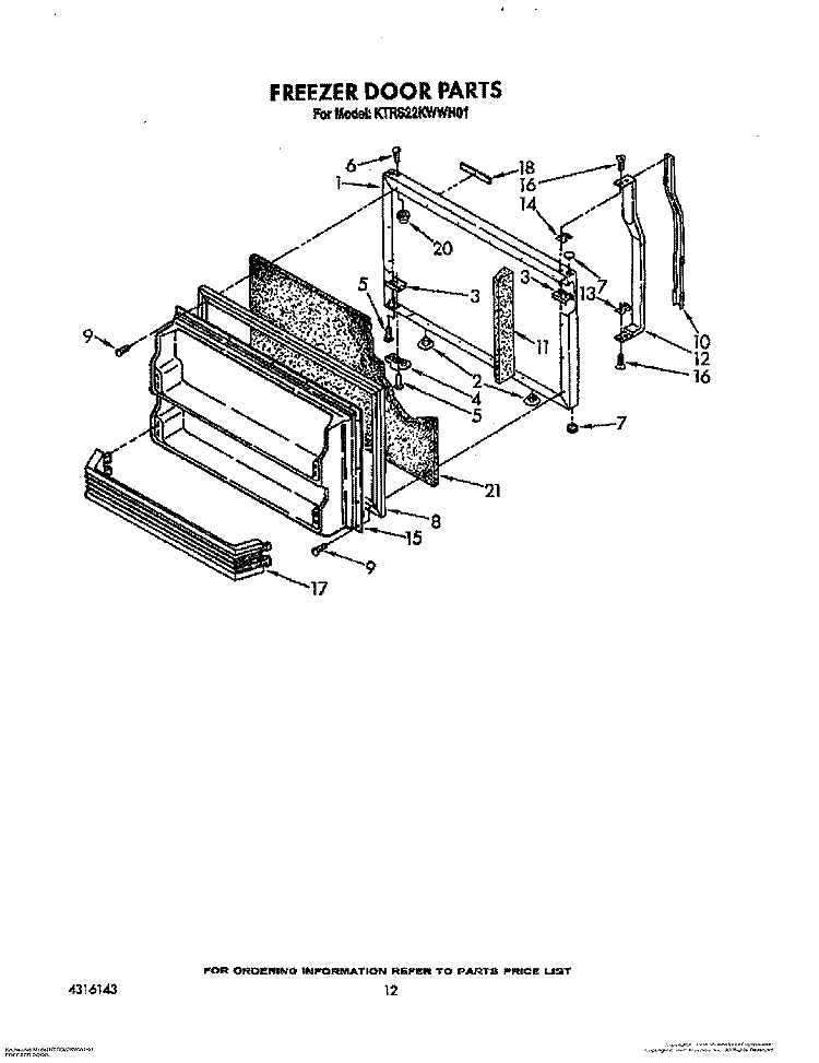 FREEZER DOOR Diagram and Parts List for KTRS22KWWH01  KitchenAid Refrigerator