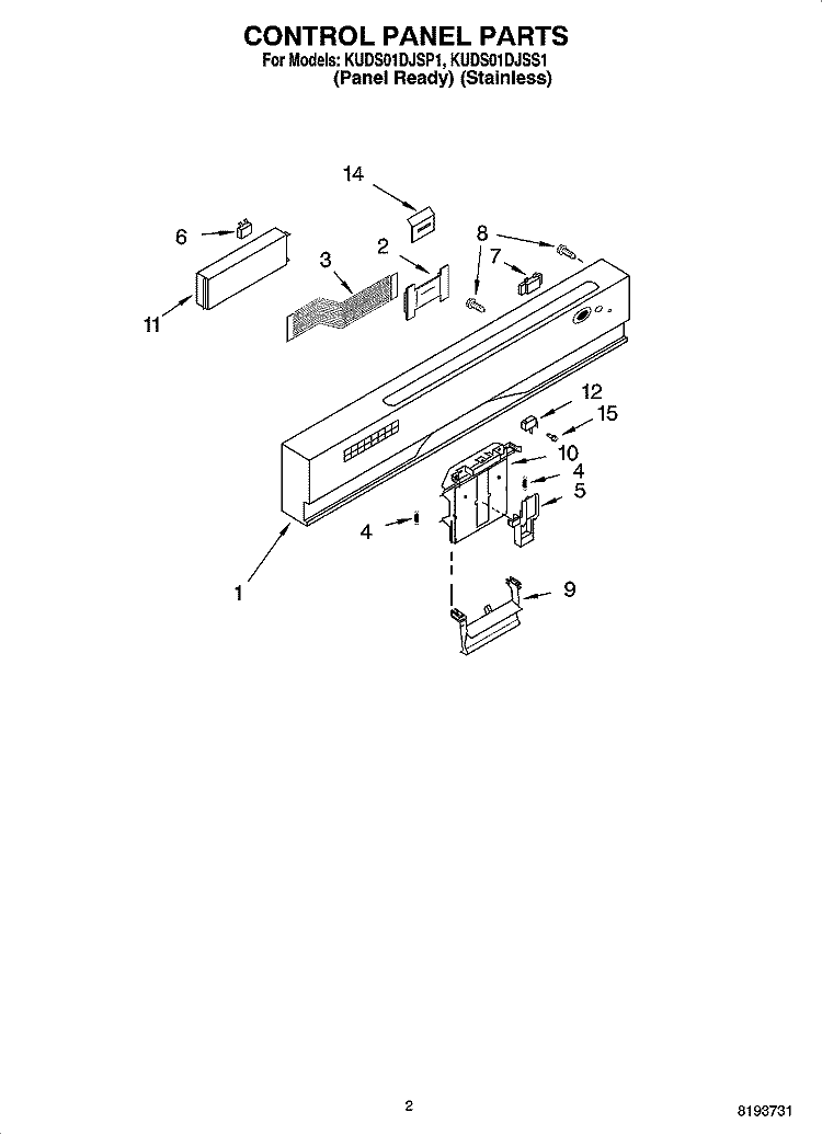 CONTROL PANEL PARTS Diagram and Parts List for KUDS01DJSP1  KitchenAid Dishwasher