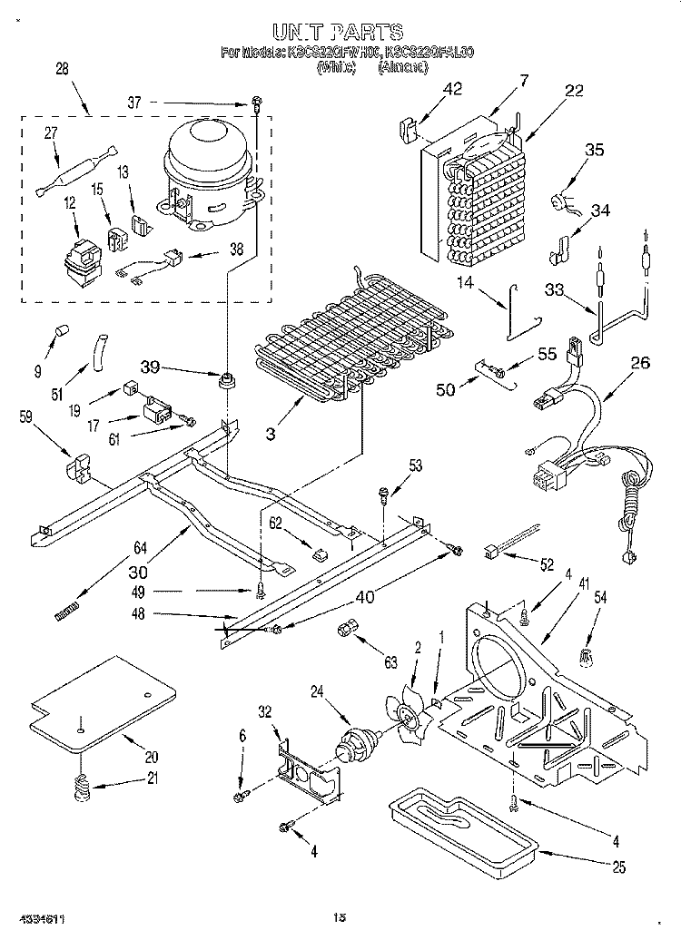 UNIT Diagram and Parts List for KSCS22QFAL00  KitchenAid Refrigerator