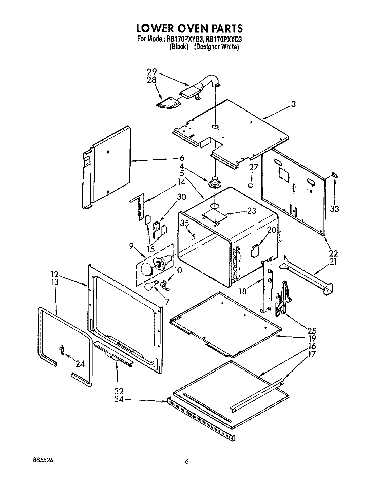 LOWER OVEN Diagram and Parts List for RB170PXYQ3  Whirlpool Wall Oven