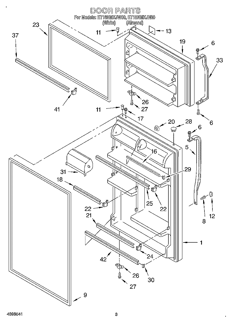 DOOR Diagram and Parts List for ET18NMXJN00  Whirlpool Refrigerator